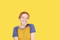 Young beautiful woman, attractive natural redhead, showing emotions, facial expressions, posing on isolated background. Royalty Free Stock Photo