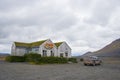 Beautiful Reflection of Houses, Church, Highway and Rainbow Road in Seydisfjordur Town in Iceland in August