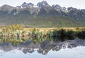 A beautiful reflection of a snow capped mountain. Royalty Free Stock Photo