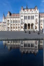 Beautiful reflection view of Budapest Parliament. Parliament Building. Hungary Budapest. View from square to Parlament. Royalty Free Stock Photo