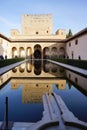 Beautiful reflection on the water of Court of the Myrtles in Alhumbra, Granada, Spain