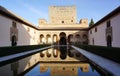 Beautiful reflection on the water of Court of the Myrtles in Alhumbra, Granada, Spain