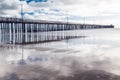 Beautiful reflection of a wharf and cloudy sky.