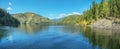 Beautiful reflection on the Yenisei River, autumn view. Sayano-Shushenski Nature Biosphere Reserve. Siberia, Krasnoyarsk region