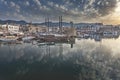 Beautiful reflections of cloudy sky in port of Kyrenia Girne, North Cyprus