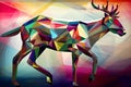 A beautiful reindeer, modern artwork, abstract colorful painting with geometric shapes. Hand drawn digital painting. Generative AI