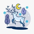 Beautiful Reindeer At Winter Night Illustration