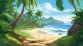 a beautiful relax anime beach illustration, untouched place, ai generated image