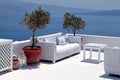 Beautiful relax sea view terrace with white sofa, Santorini, Gre Royalty Free Stock Photo