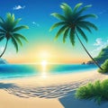 a beautiful relaxing beach illustration in anime technology