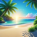 a beautiful relaxing beach illustration in anime technology