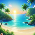 a beautiful relaxing beach illustration in anime technology