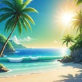 a beautiful relaxing beach illustration in anime technology