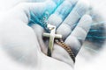 Beautiful Religious Catholic Cross With Vibrant Blue Lights Royalty Free Stock Photo