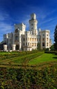 Beautiful renaissance castle Hluboka i the Czech Republic, with nice garden and blue sky