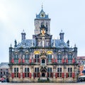 The beautiful renaissance style facade of the historical Delft city hall building, Netherlands Royalty Free Stock Photo