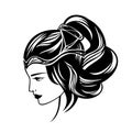 Beautiful renaissance woman with long hair and diadem black vector portrait