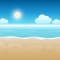 Beautiful resort sunny tropical beach. Calm, peaceful view of the sea, sky, clouds. Background, backdrop, wallpaper. Concept of Royalty Free Stock Photo