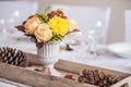 Beautiful restaurant interior table decoration for wedding or event. Flower Wedding Table Decoration/ Autumn colors. Royalty Free Stock Photo