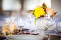 Beautiful restaurant interior table decoration for wedding or event. Flower Wedding Table Decoration/ Autumn colors. Royalty Free Stock Photo