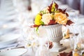 Beautiful restaurant interior table decoration for wedding or event. Flower Wedding Table Decoration/ Autumn colors. Royalty Free Stock Photo