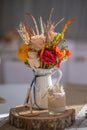 Beautiful restaurant interior table decoration for wedding or event. Flower Wedding Table Decoration/ Autumn colors. Royalty Free Stock Photo