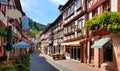 Beautiful street of half timbered buildings in the town of Miltenberg, Bavaria, Germany