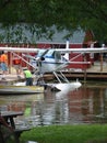 Beautiful restored Cessna 185 Skywagon amphibious float plane. Royalty Free Stock Photo