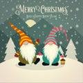 Beautiful retro Christmas card with gnomes