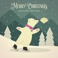 Beautiful retro Christmas card with polar bear