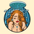 Beautiful retro girl cries in the shower Royalty Free Stock Photo