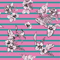 Beautiful retro hand drawn modern flowers seamless pattern vector on stripe design for fashion ,fabric ,wallpaper, and all prints Royalty Free Stock Photo