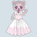 Beautiful retro kitty bride in white lace dress with a wreath of roses.