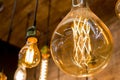 Beautiful retro luxury light lamp decor glowing.House interior of loft and rustic style. vintage light bulb hanging Royalty Free Stock Photo