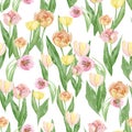 Beautiful retro pastel flowers seamless pattern. Hand painted floral design background with tulips Royalty Free Stock Photo