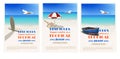 Beautiful retro set. Vintage seaside view minimalistic advertising poster. Vector background