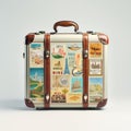 Retro suitcases covered with travel labels time synthesis stick figur Generative AI