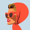 Beautiful retro woman portrait wearing kerchief and sunglasses vector illustration Royalty Free Stock Photo