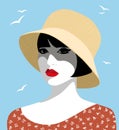 Beautiful retro woman wearing straw hat Royalty Free Stock Photo