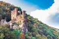 Rheinstein Castle on hillside along the Rhine River in Germany Royalty Free Stock Photo