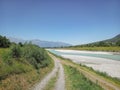 A beautiful Rhine river between Liechtenstein and Switzerland