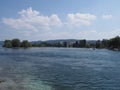 Beautiful Rhine River landscape in european STEIN am RHEIN town in SWITZERLAND in swiss canton of Schaffhausen