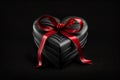 Beautiful Ribbon red color, san valentine gift black over decoration, post card, box giftbox holiday celebration . Generative AI Royalty Free Stock Photo