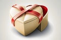 Beautiful Ribbon red color, san valentine gift decoration, post card, beige cream box giftbox holiday celebration . Generative AI Royalty Free Stock Photo