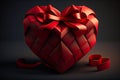 Beautiful Ribbon red color, san valentine gift decoration, post card. Generative AI Royalty Free Stock Photo