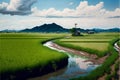Beautiful rice field with the mountain background, northern of Thailand.