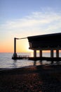 Beautiful rich panorama of the sea landscape in the rays of the setting sun over the horizon. Calm sea at sunset Royalty Free Stock Photo