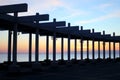 Beautiful rich panorama of the sea landscape in the rays of the setting sun over the horizon. Calm sea at sunset Royalty Free Stock Photo