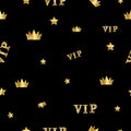 VIP seamless pattern with golden star and crown on transparent background Royalty Free Stock Photo