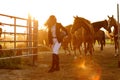 Rider woman with whip at the sunset Royalty Free Stock Photo